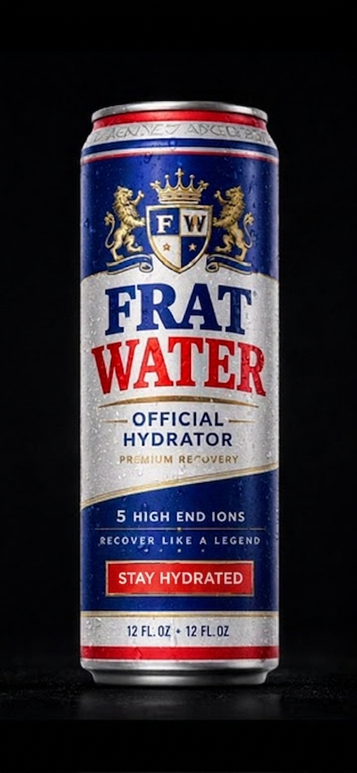 Frat Water Classic blue and white can